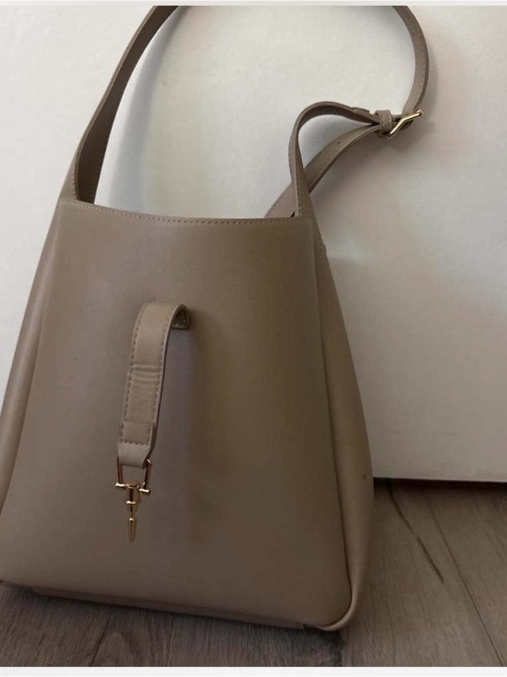 Madison Taupe Leather-Style Women's Shoulder Bag